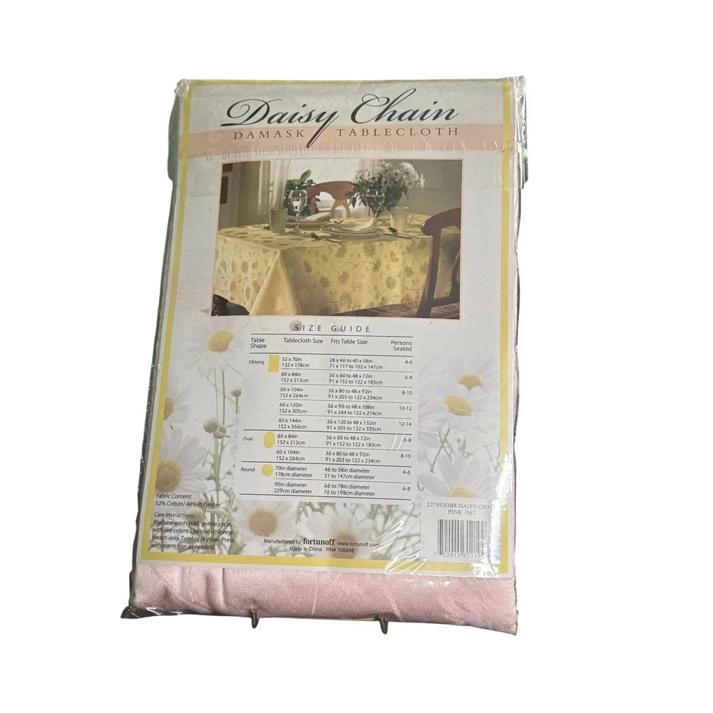 Daisy Chain Damask Tablecloth Pink Oblong‎ 60x84 Floral Cotton Blend Seats 6-8